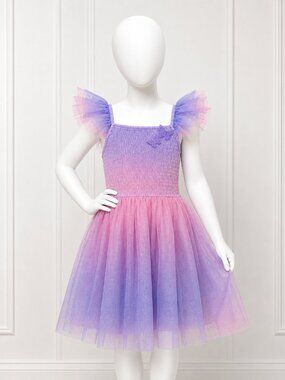 Zunie Girls Pink Purple Tulle Fairy Dress Butterfly Tutu Party Dress Size 7